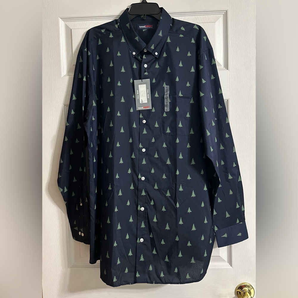 NWT TravelSmart by Roundtree and Yorke Easy Care Pine Tree Shirt - Size XLT‎